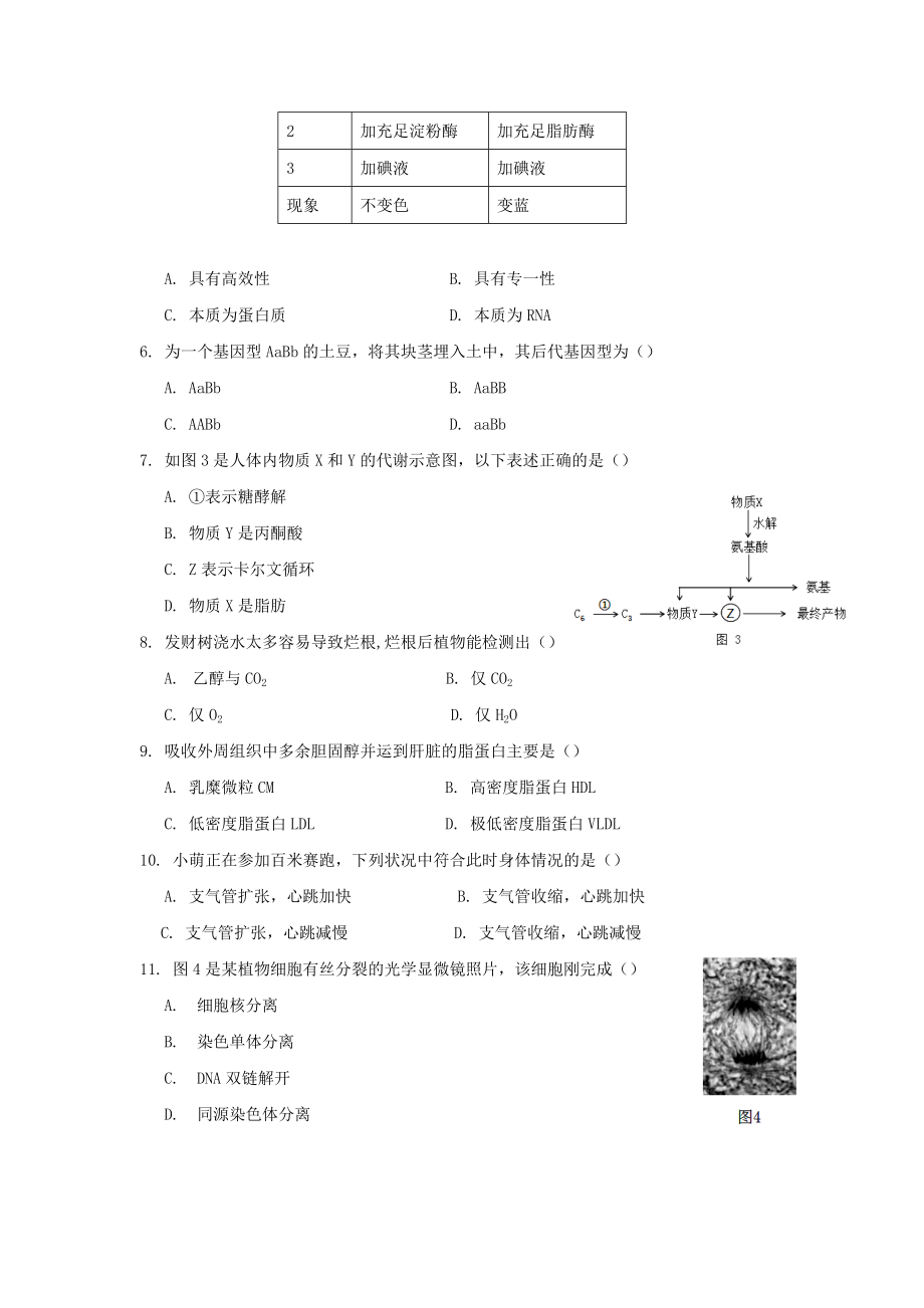 2018年上海市高中毕业统一学业考试生物试卷及答案.doc_第2页