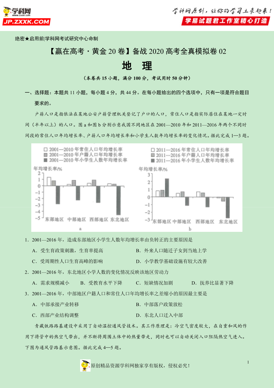 黄金卷02-【赢在高考·黄金20卷】备战2020高考地理全真模拟卷（原卷版）.docx_第1页