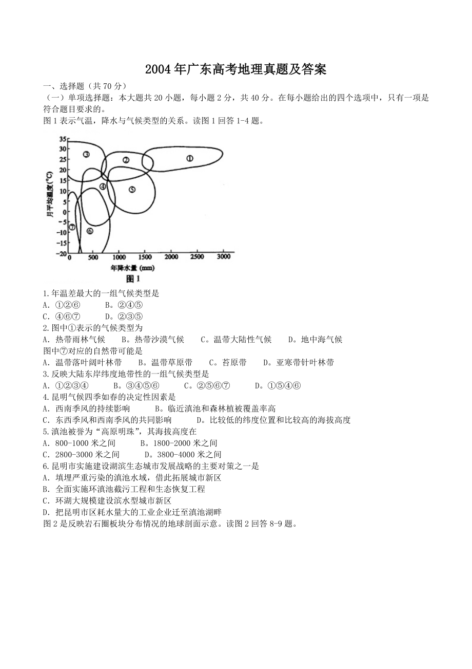 2004年广东高考地理真题及答案.doc_第1页