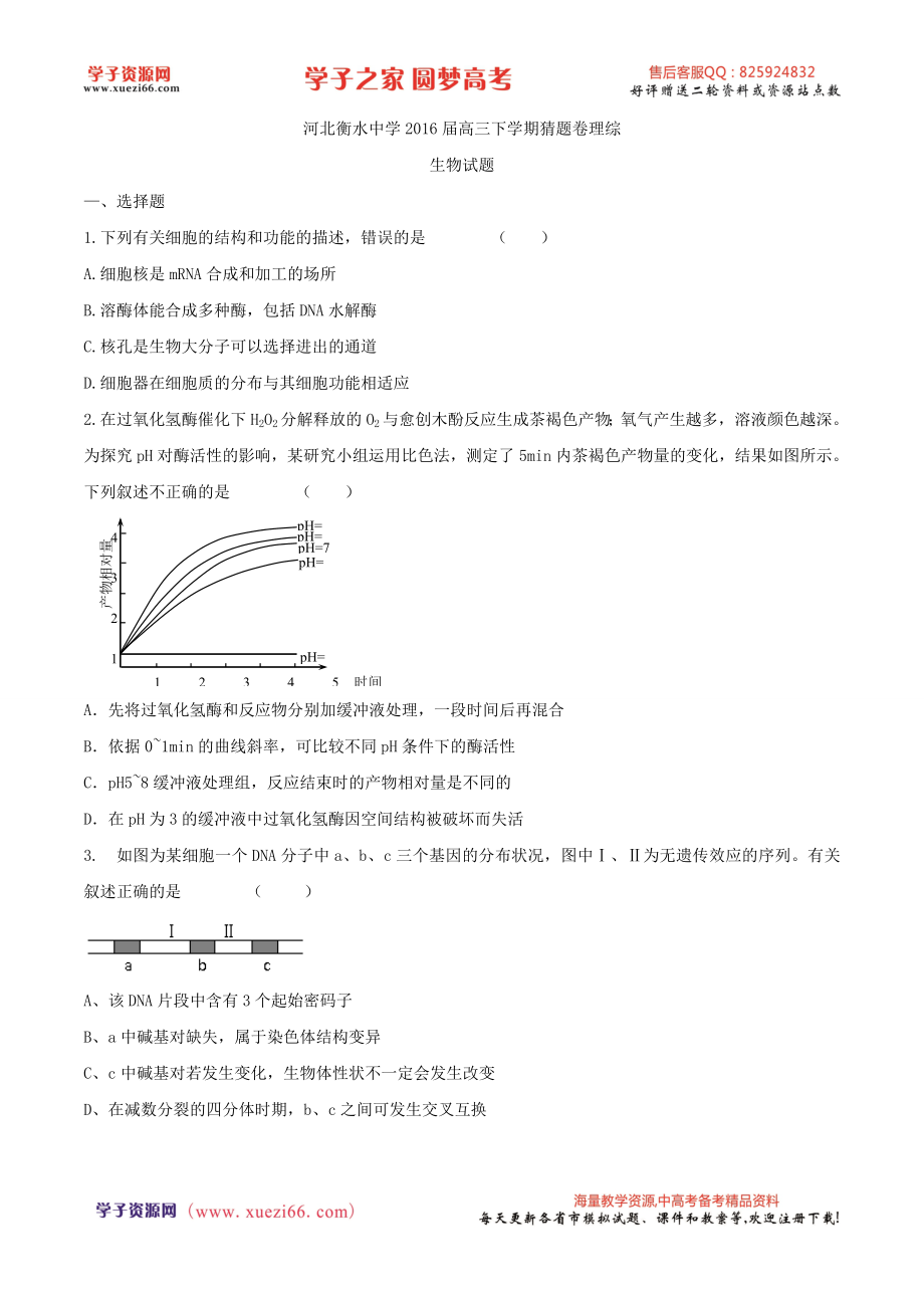 【全国百强校Word】河北省衡水中学2016届高三下学期猜题卷理综生物试题.doc_第1页