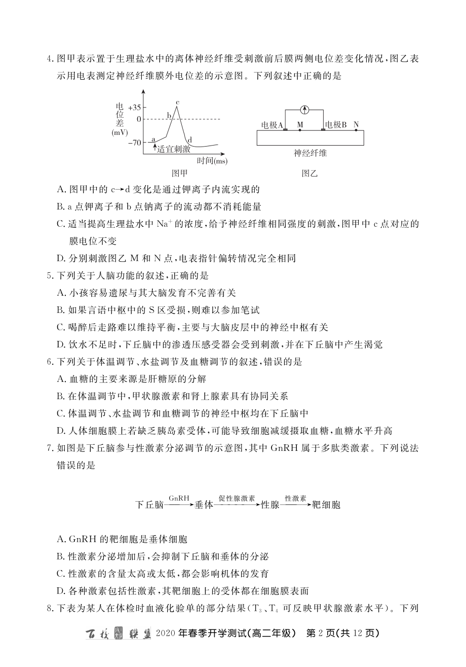 百校联盟高二春测生物内文.pdf_第2页