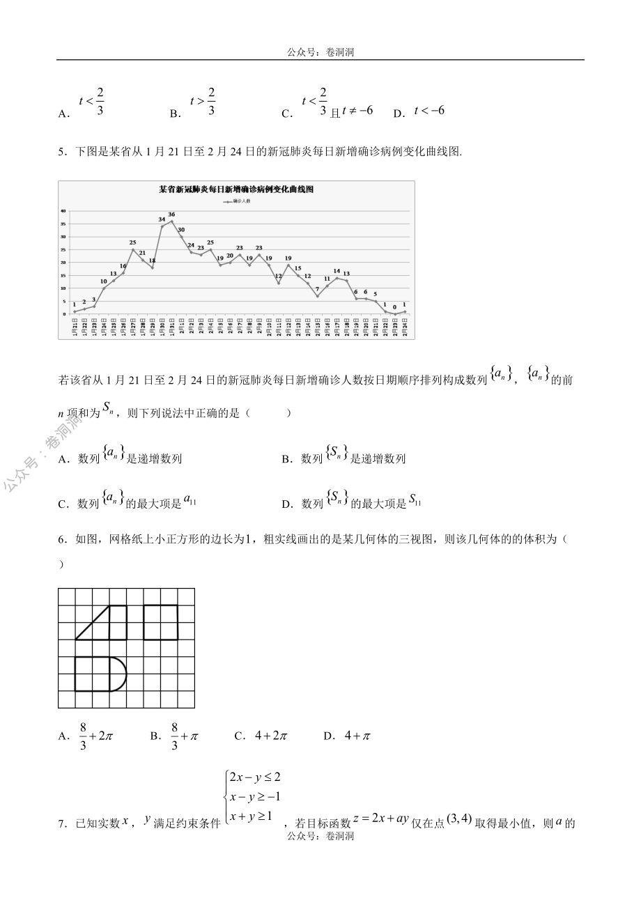 2020年高考数学（文）金榜冲刺卷（六）（原卷版）.pdf_第2页