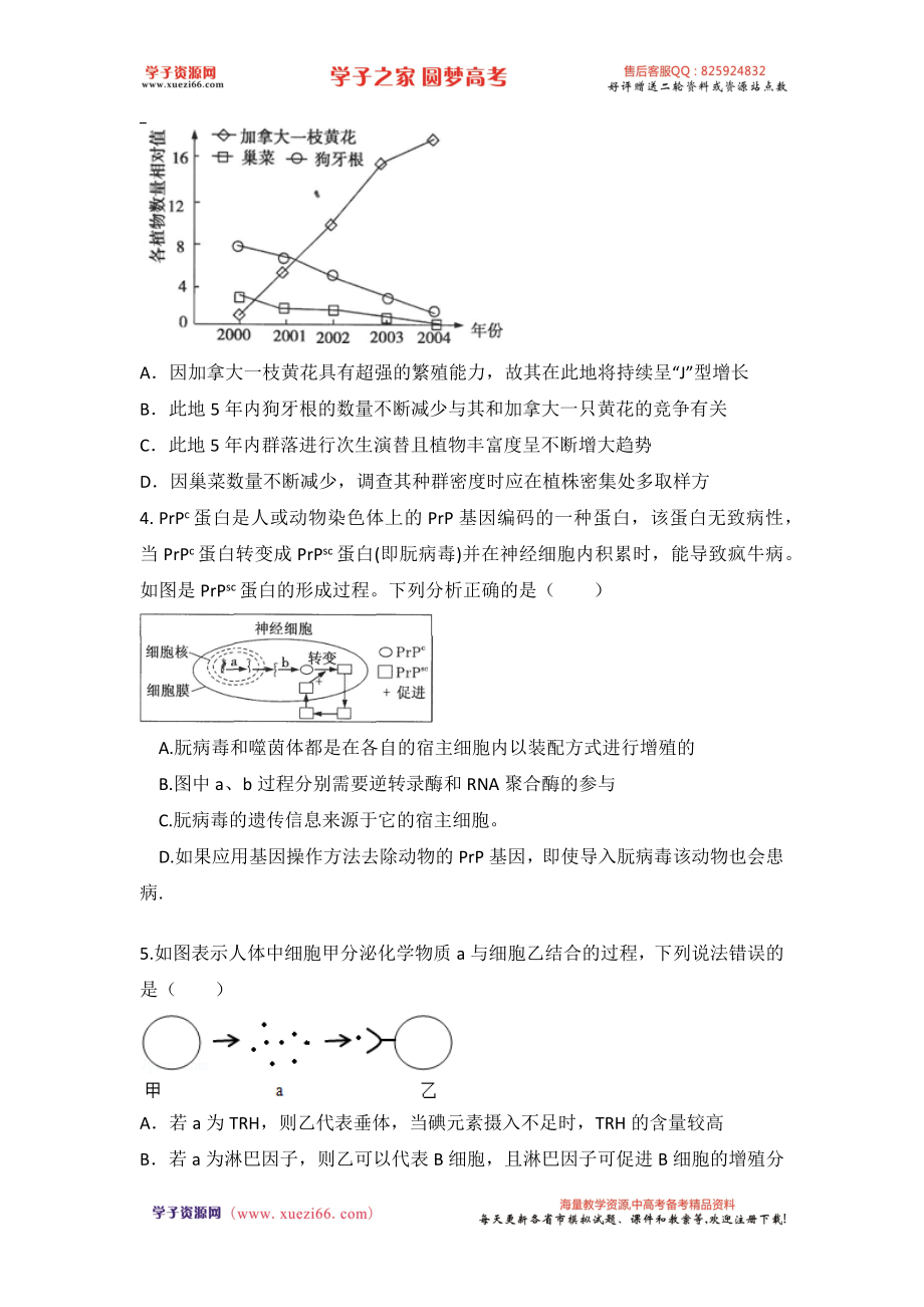 河北省衡水中学2017届高三下学期第1周周测理科综合生物试题（解析版）.docx_第2页