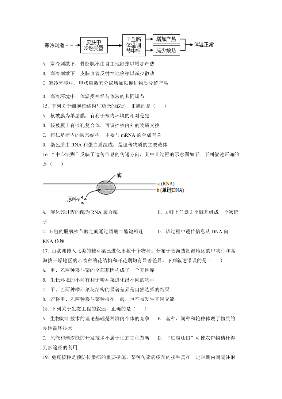 2022年6月新高考浙江生物高考真题（原卷版）.docx_第3页