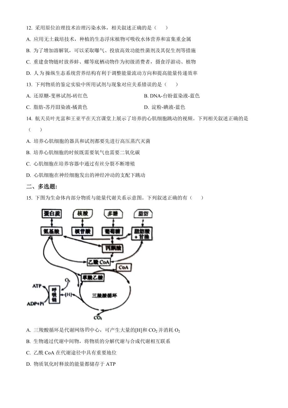 2022年高考生物真题（江苏自主命题）（原卷版）.docx_第3页