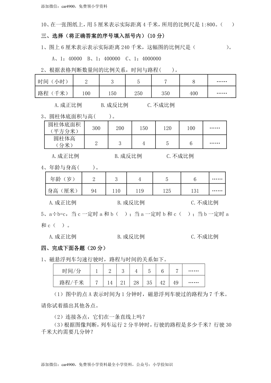 苏教版小学六年级数学下册第6单元《正比例和反比例》综合练习题（1）（无答案）.doc_第2页