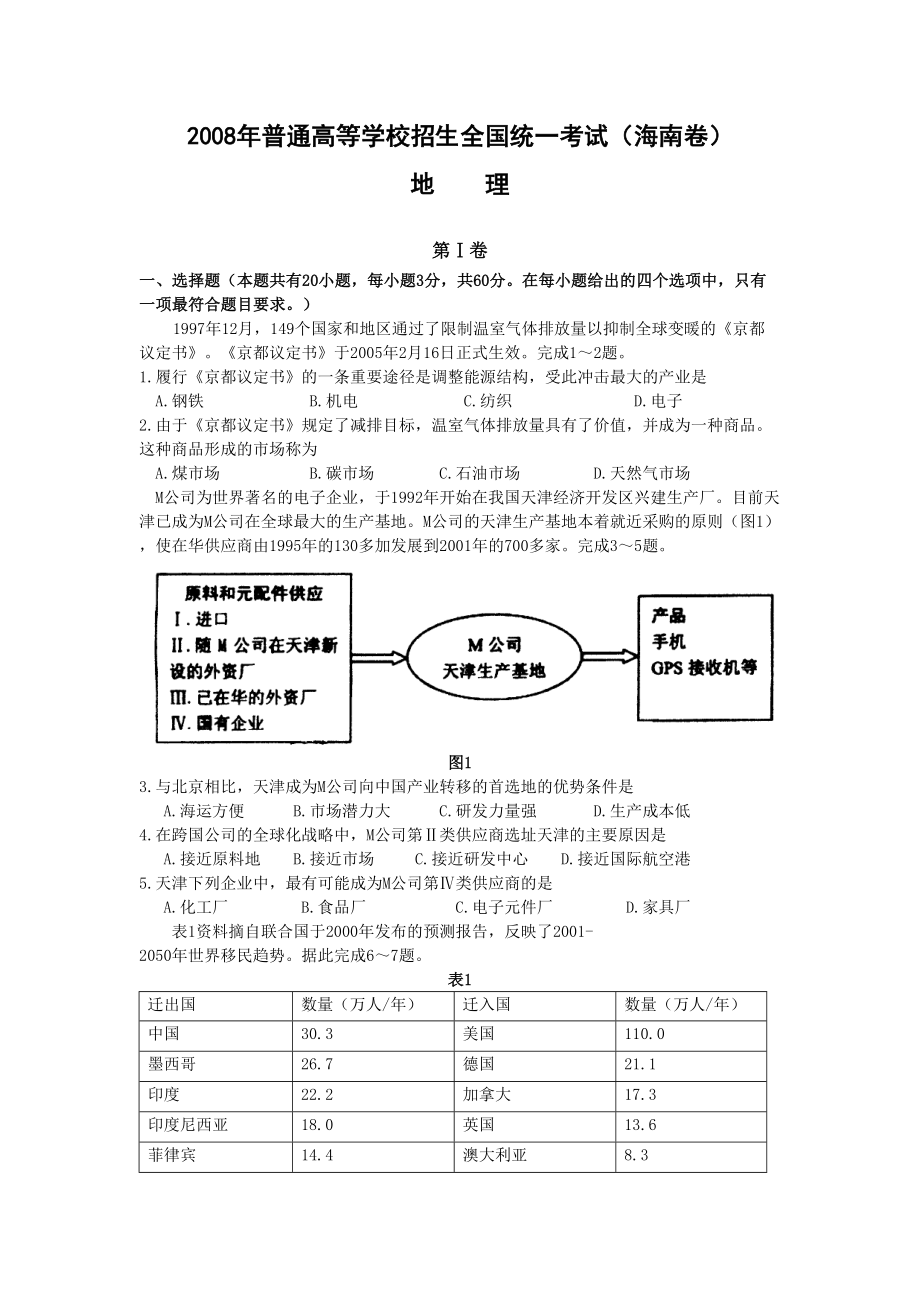 2008年高考地理真题（海南自主命题）（解析版）.doc_第1页