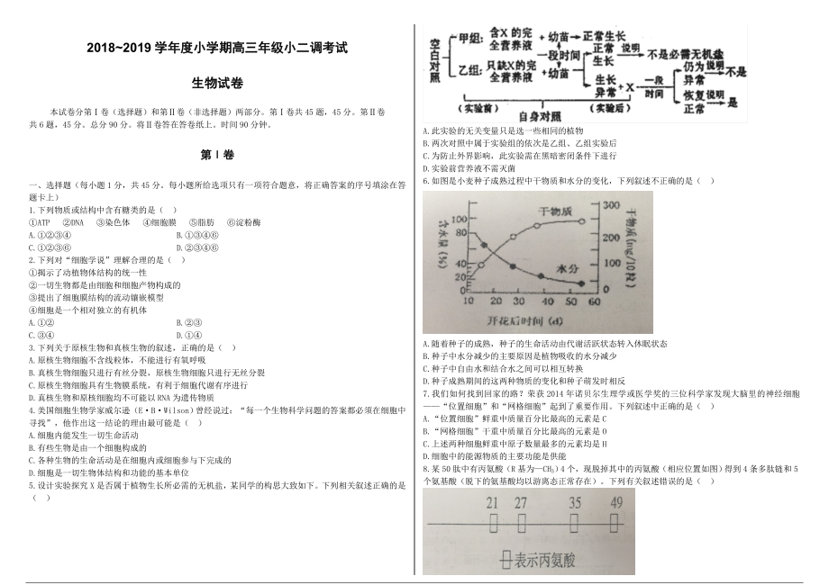 衡水中学2019届高三开学二调考试（生物）（word版）.doc_第1页