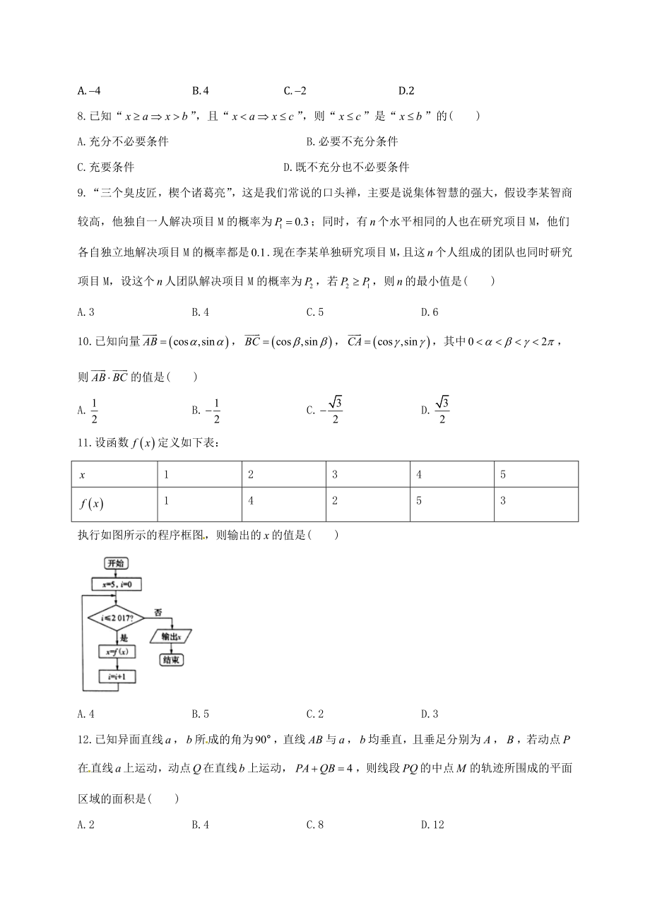 【全国百强校】河北省衡水中学2018年高三下学期期初考试（3月）数学（理）试题（无答案）.doc_第2页