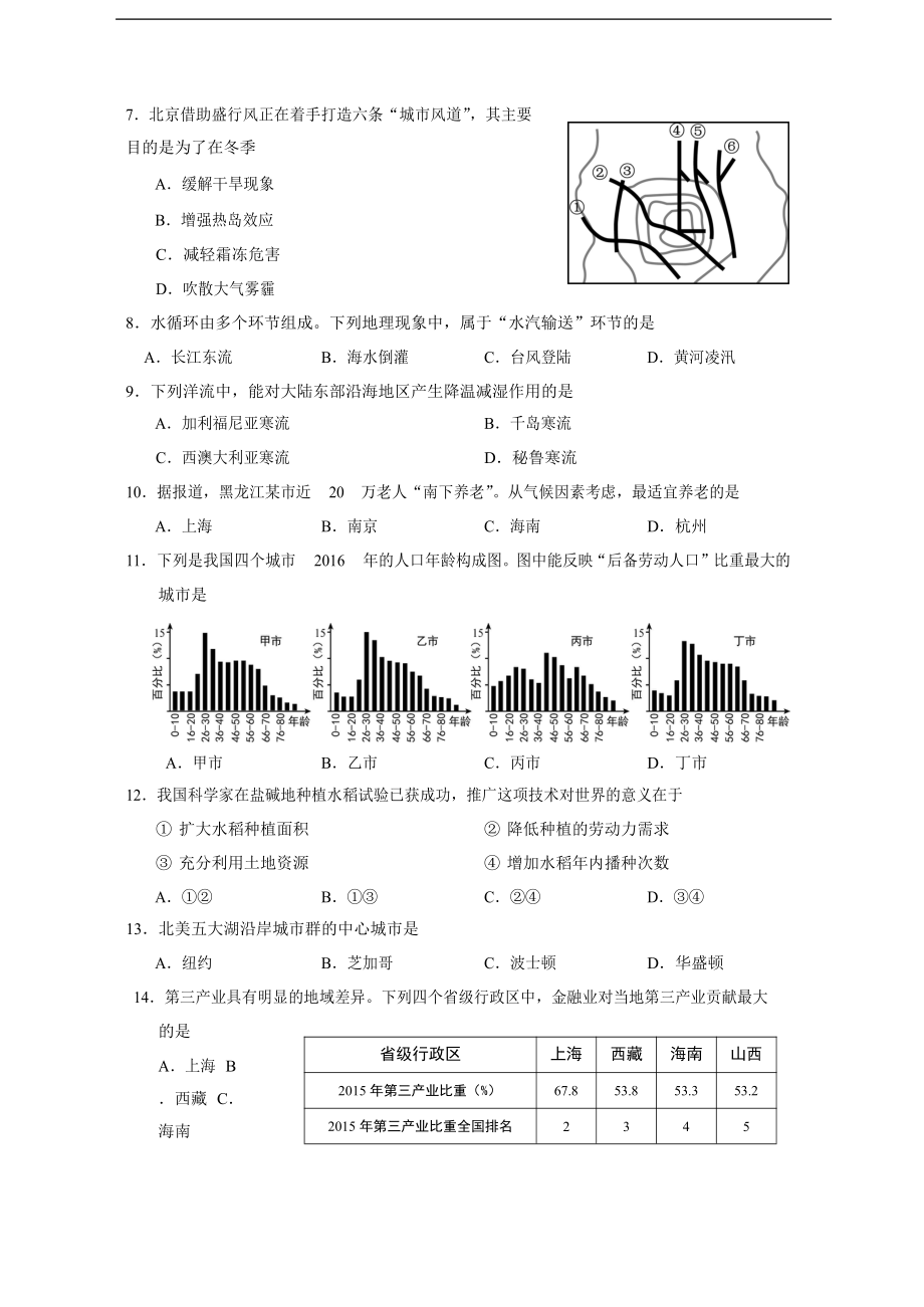 2017年上海市普通高中学业水平等级性考试地理试题（解析版）.docx_第2页