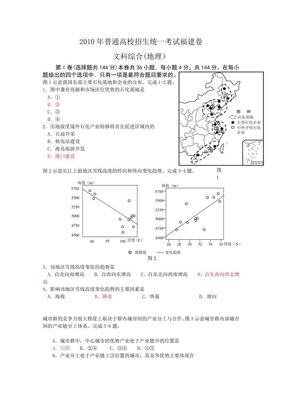 2010年高考地理真题（福建自主命题）.docx_第1页