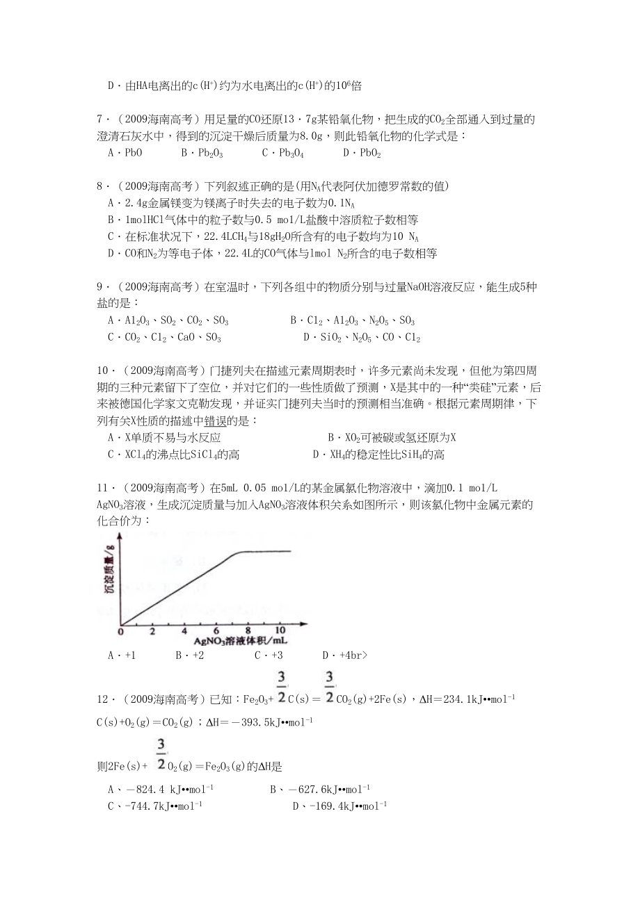 2009年高考化学真题（海南自主命题）（原卷版）.doc_第2页