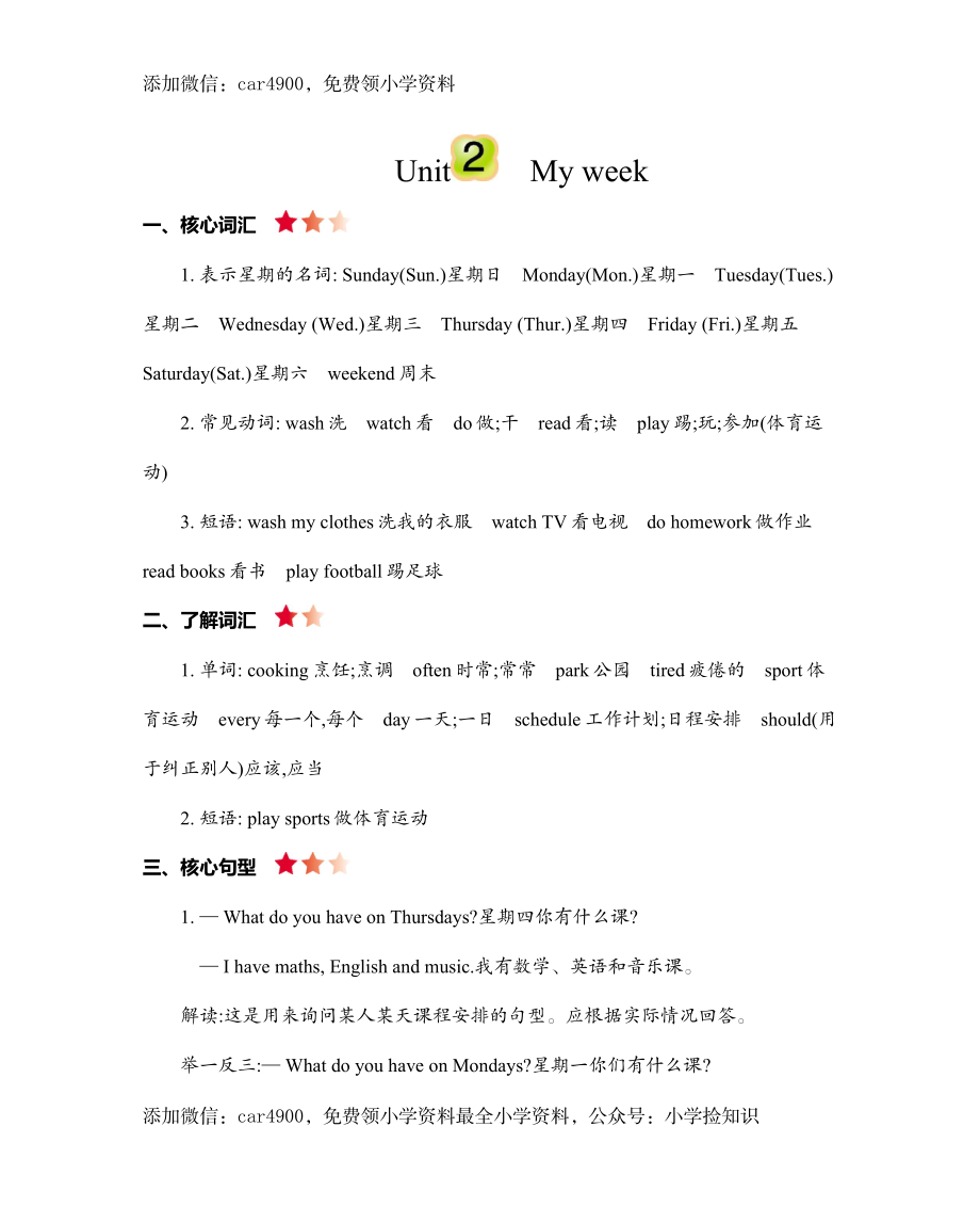 五（上）人教PEP：Unit 2 知识清单 .docx_第1页