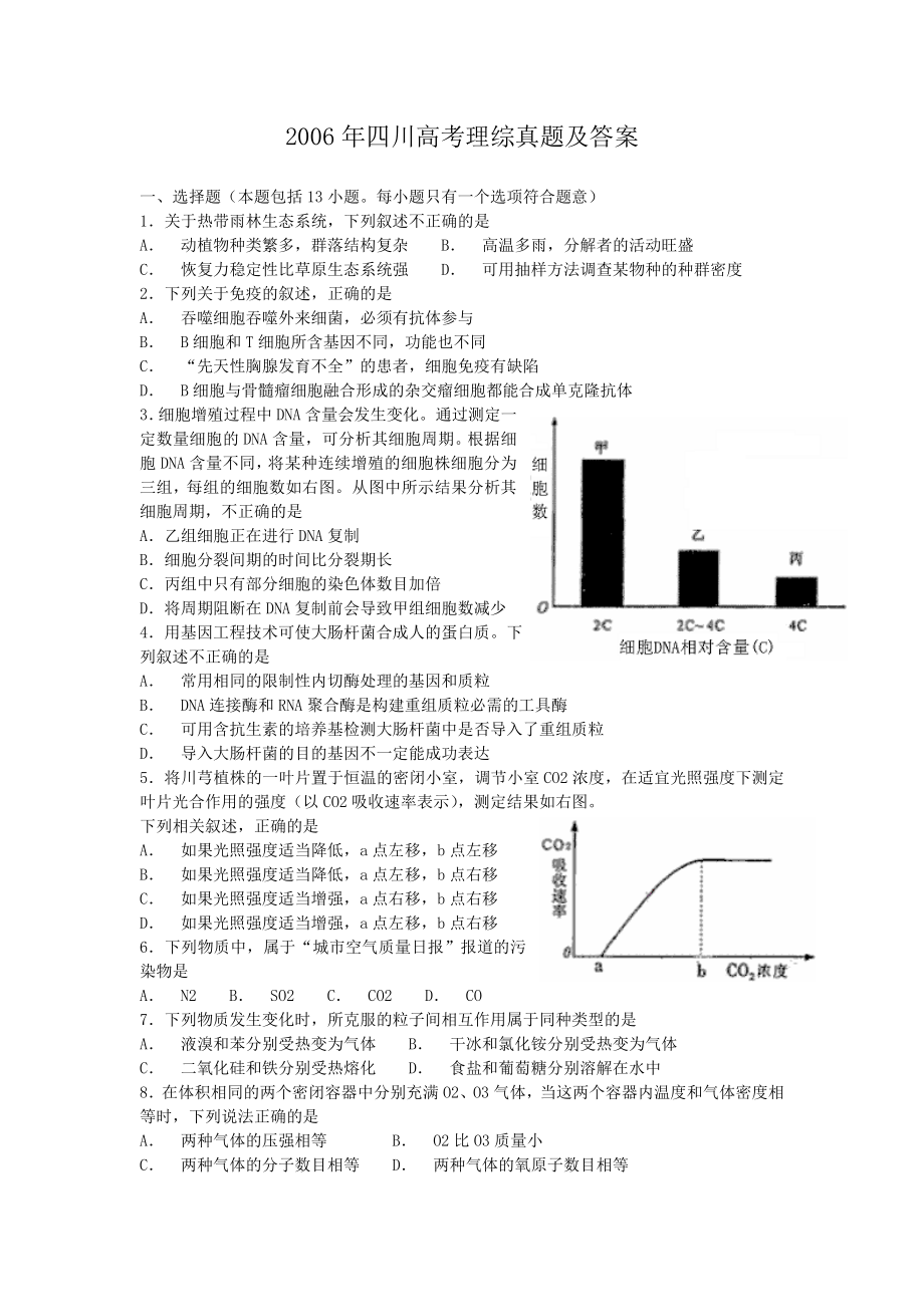 2006年四川高考理综真题及答案.doc_第1页