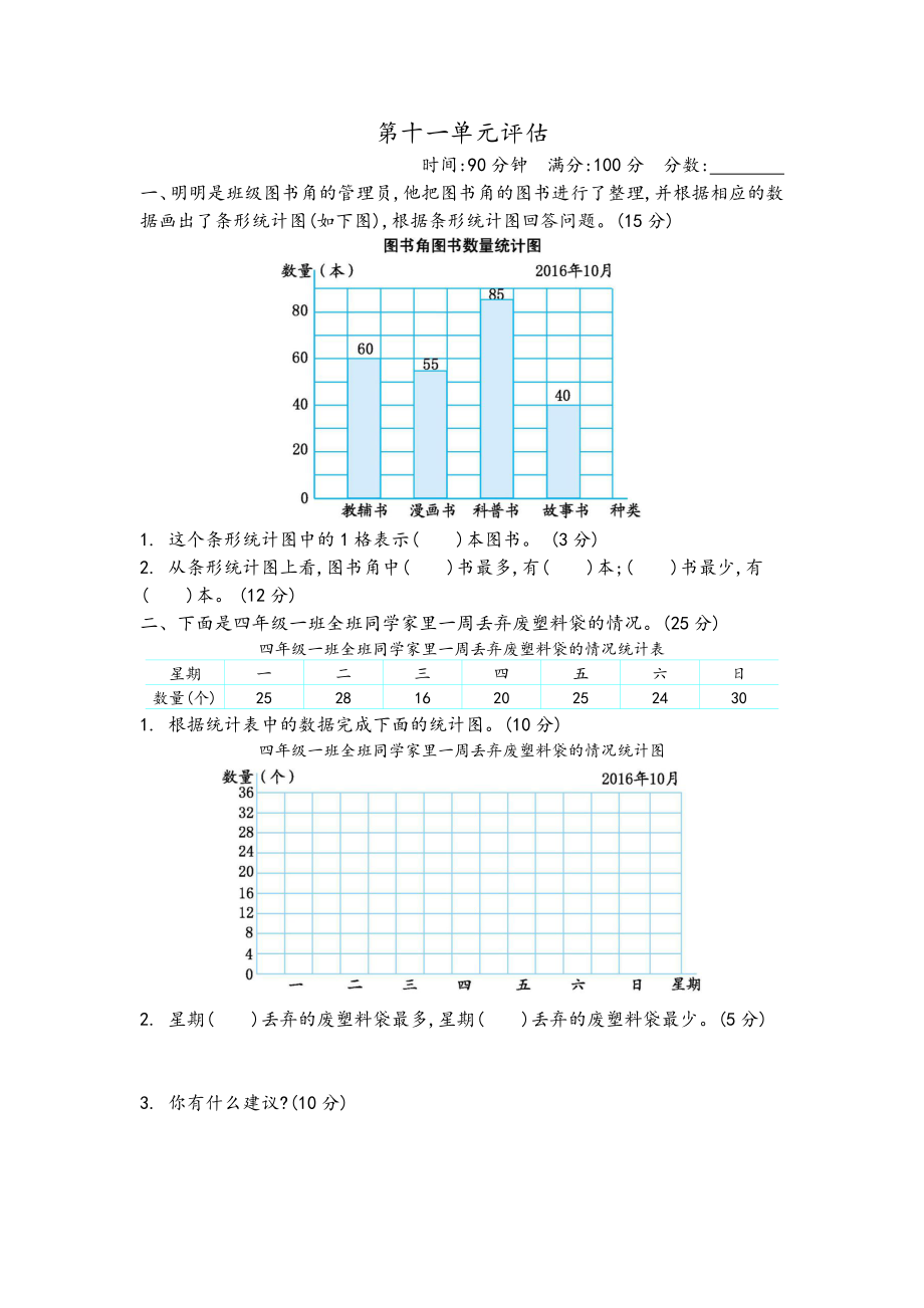 三（下）青岛版数学第十一单元检测.2（54制）.docx_第1页