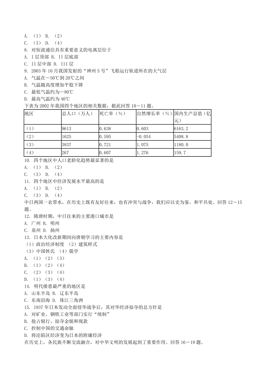 2004年青海高考文科综合真题及答案.doc_第3页