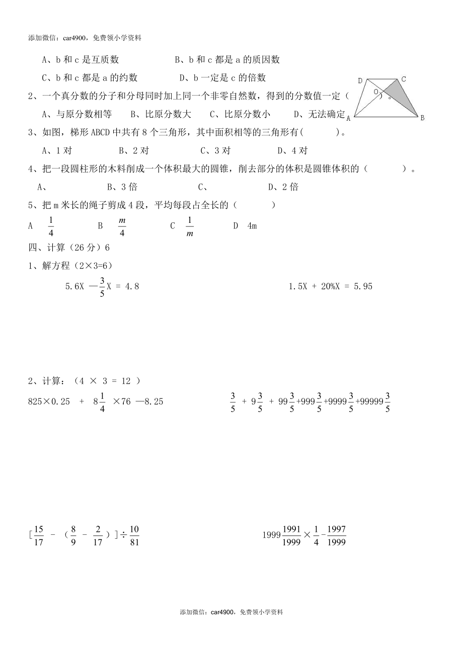 华师附中番禺小学六年级数学第二次模拟考试卷（无答案）.doc_第2页