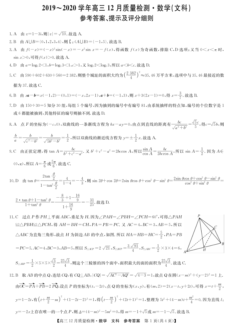 2020届河南省洛阳市汝阳县高中高三上学期12月月考数学（文）试卷 PDF版.pdf_第3页