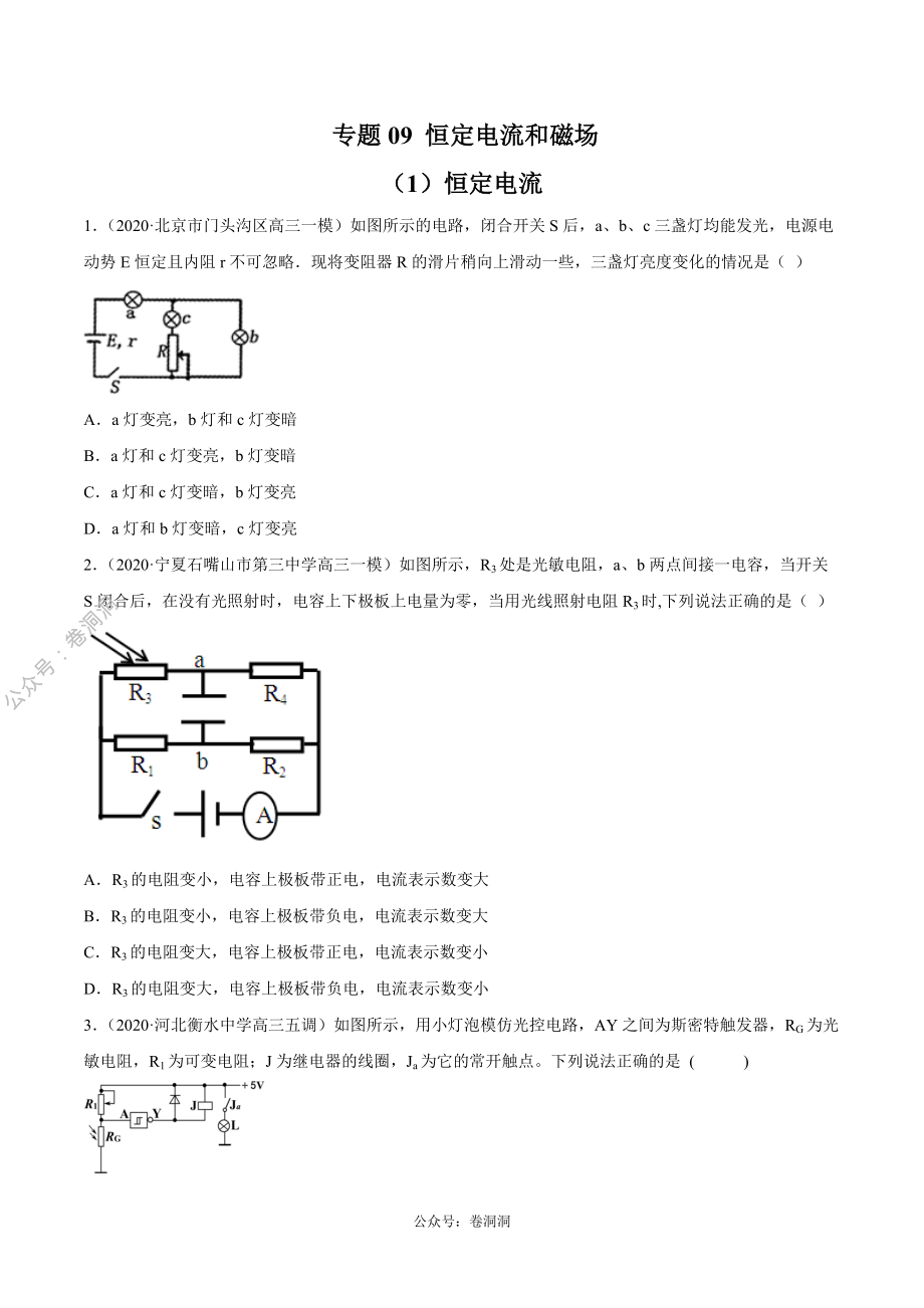 专题09 恒定电流和磁场（原卷版）.pdf_第1页