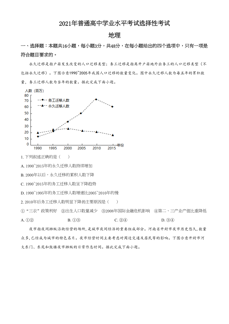 2021年高考地理真题（湖南自主命题）（原卷版）.doc_第1页