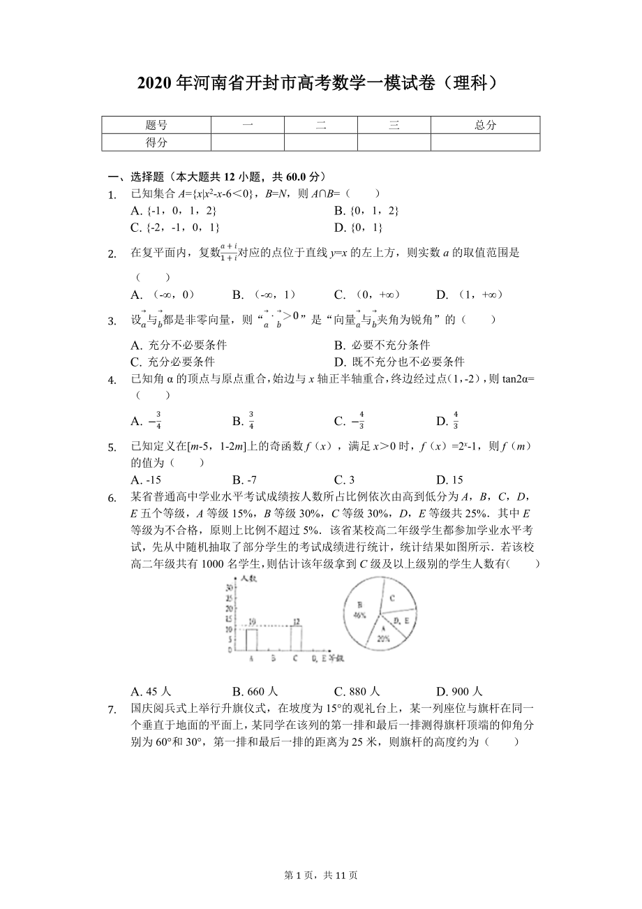 2020届河南省开封市高考数学一模试卷（理科 ）.doc_第1页