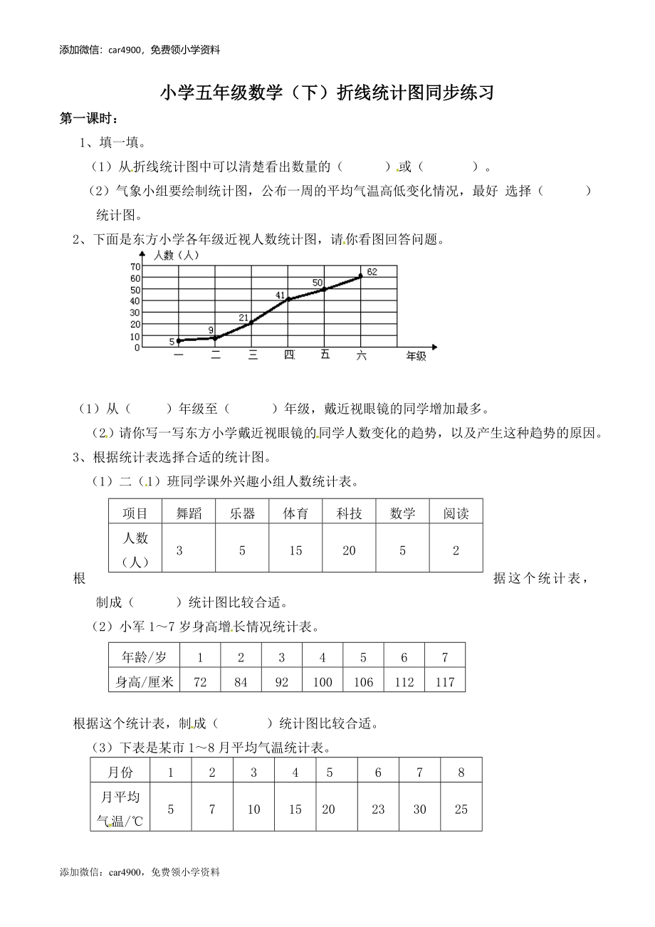 五年级下册数学一课一练-折线统计图1-西师大版.doc_第1页