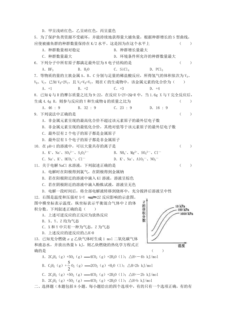 2005年福建高考理科综合真题及答案.doc_第2页