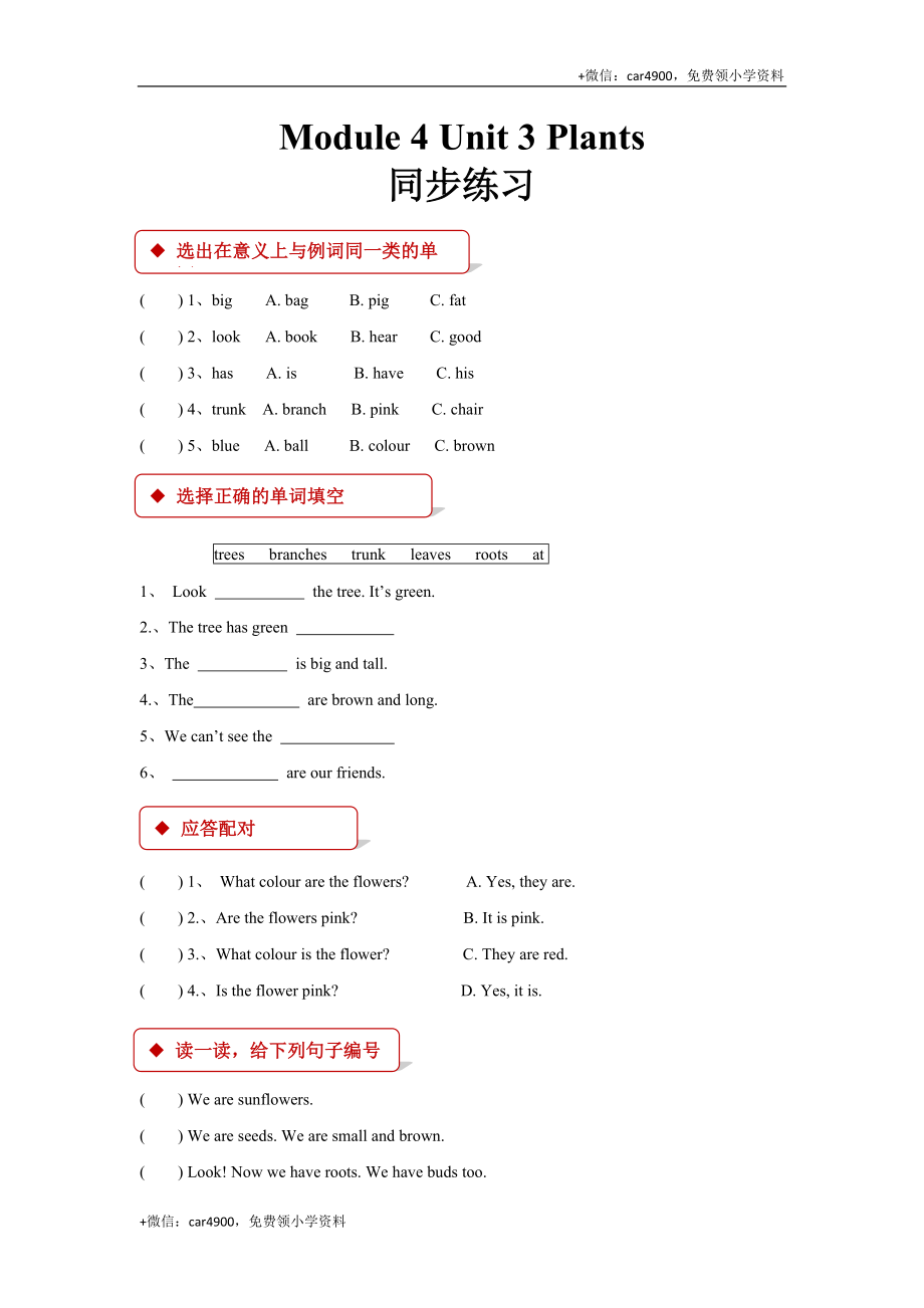 module 4 unit 3 plants 同步练习（含答案） .docx_第1页