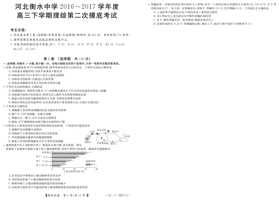 【全国百强校】河北省衡水中学2017届高三下学期第二次摸底考试理科综合生物试题（PDF版）.pdf_第1页