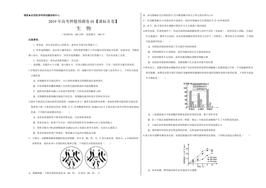 2020年高考押题预测卷01（课标Ⅱ卷）-生物（考试版）.doc_第1页