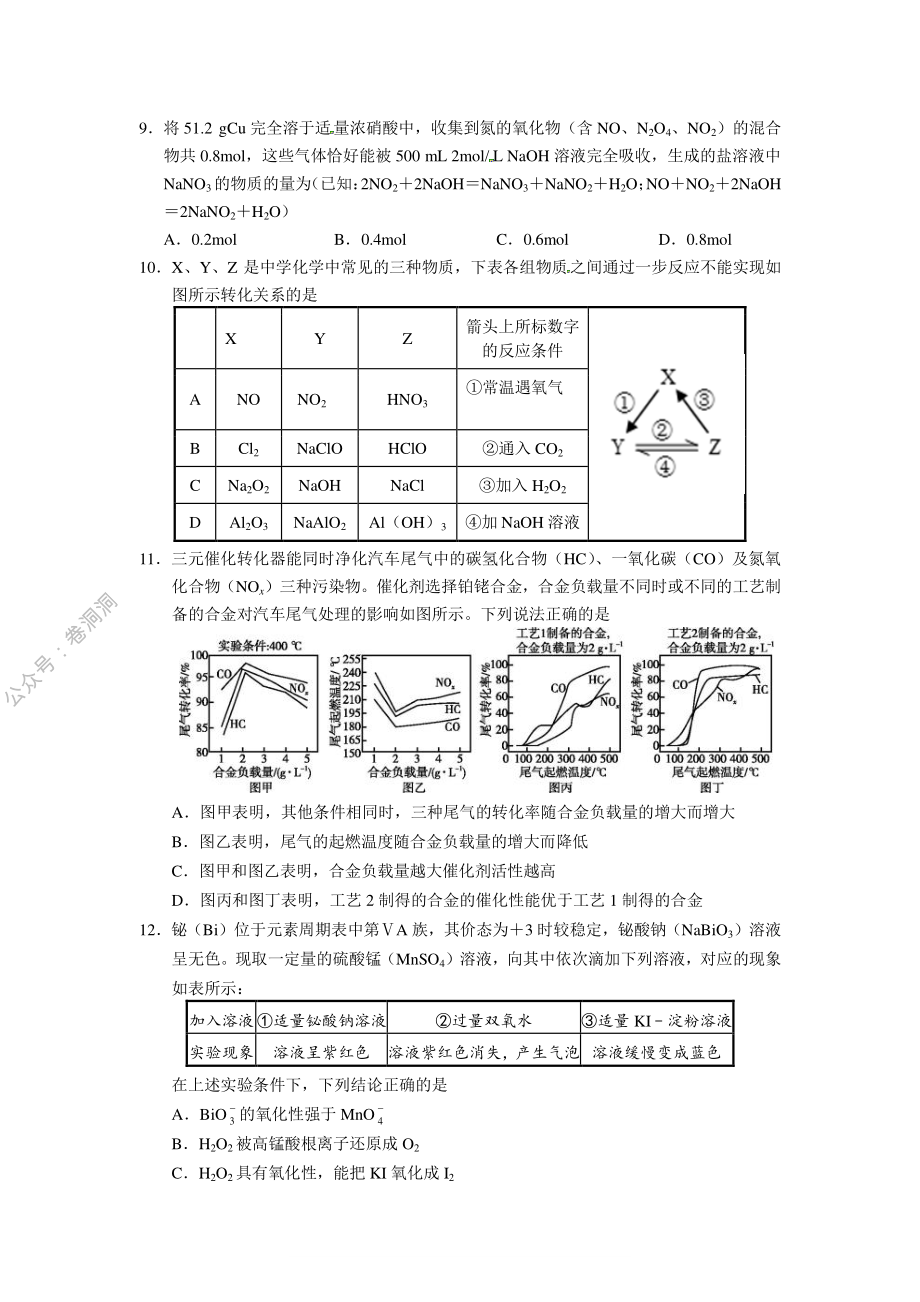 2020届湘赣皖十五校高三下学期第一次联考模拟化学试题（含答案）_encrypt.pdf_第3页