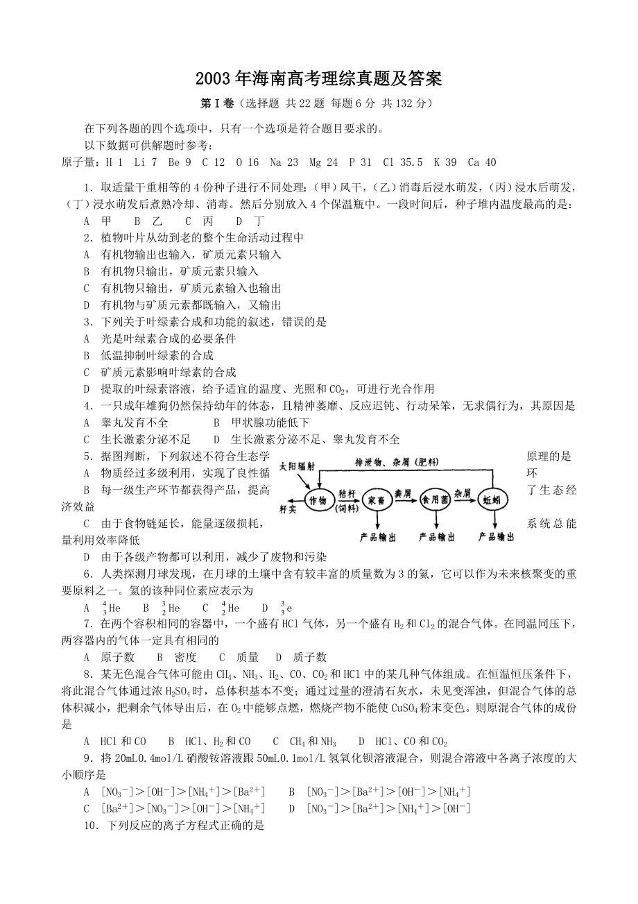 2003年海南高考理综真题及答案.doc_第1页