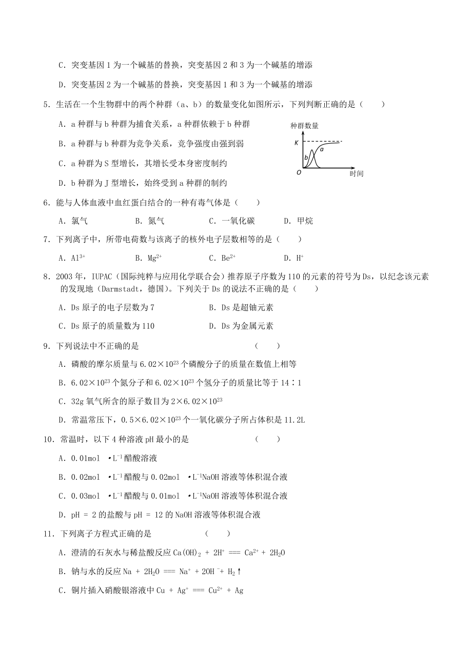 2004年浙江高考理科综合真题及答案.doc_第2页