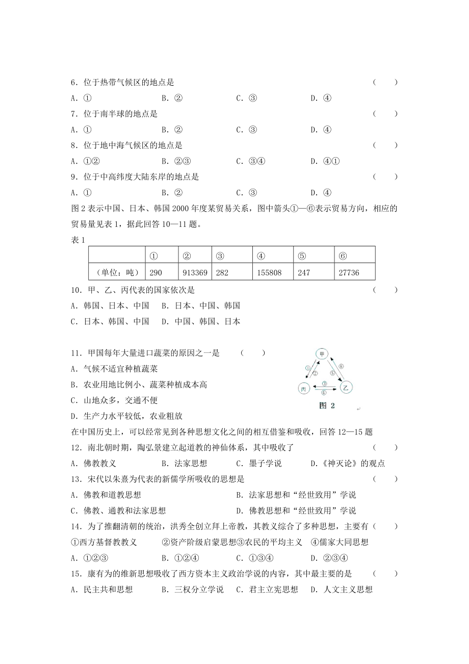 2005年内蒙古高考文科综合真题及答案.doc_第2页