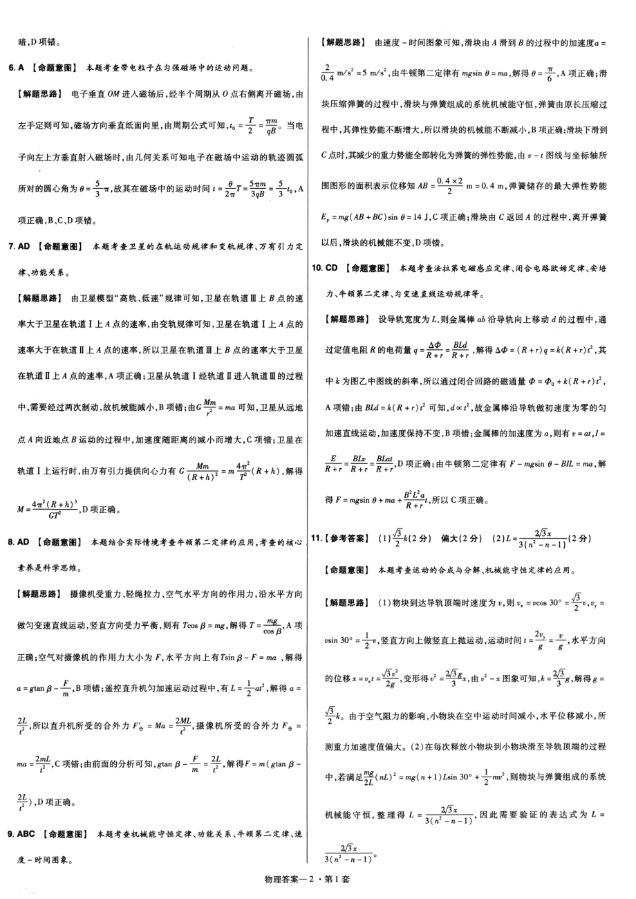 高中物理——金考卷特快专递第5期——2020高考11-12月新卷优选大市联考卷——物理（参考答案）.pdf_第2页
