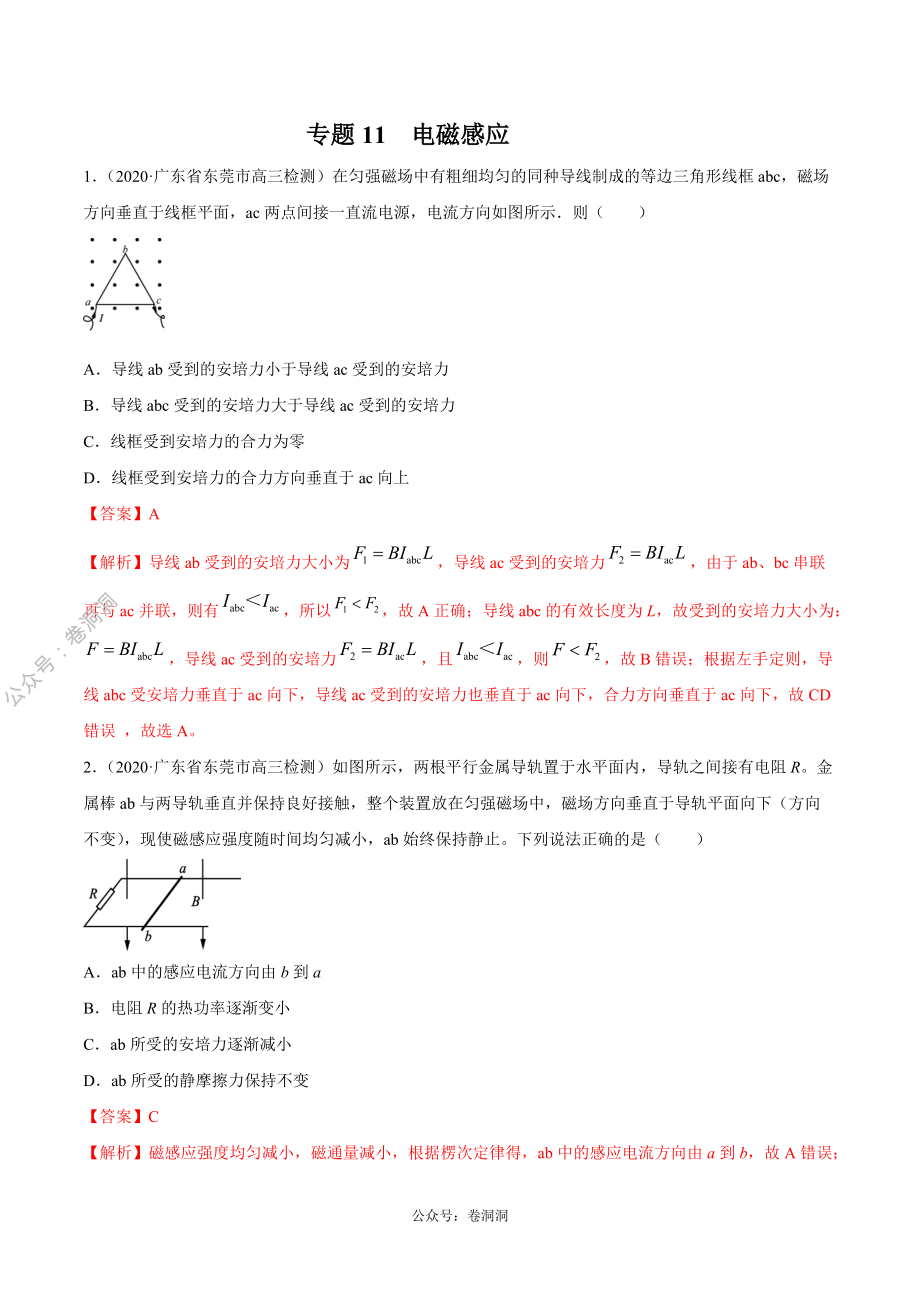 专题11 电磁感应（解析版）.pdf_第1页