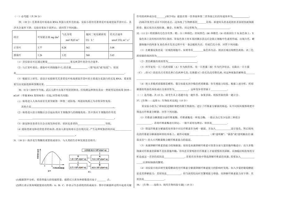 2020年高考押题预测卷02（课标I卷）-生物（考试版）.doc_第2页