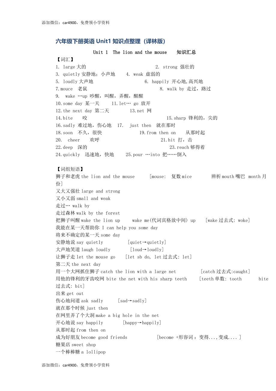 六下英语各单元知识点汇总译林版 20页（网资源）.docx_第1页