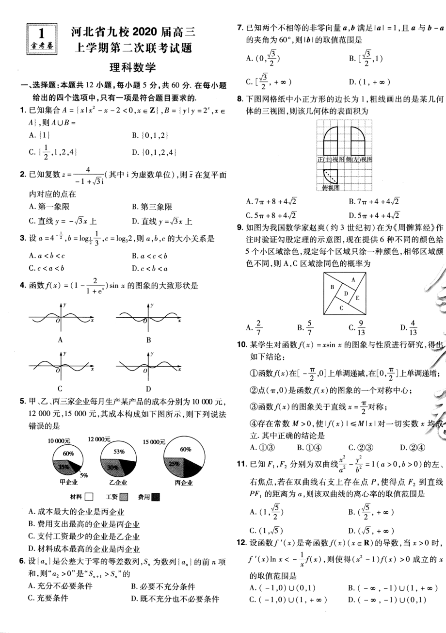 高中数学——金考卷特快专递第5期——2020高考11-12月新卷优选大市联考卷——数学（理科）.pdf_第1页