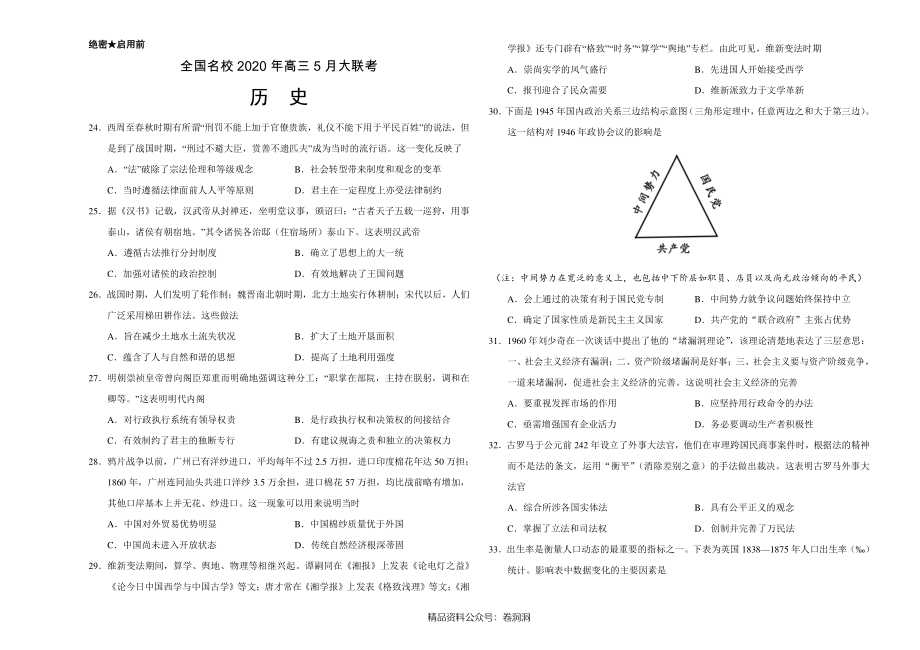 历史-全国名校2020年高三5月大联考（新课标I卷）（考试版）.pdf_第1页