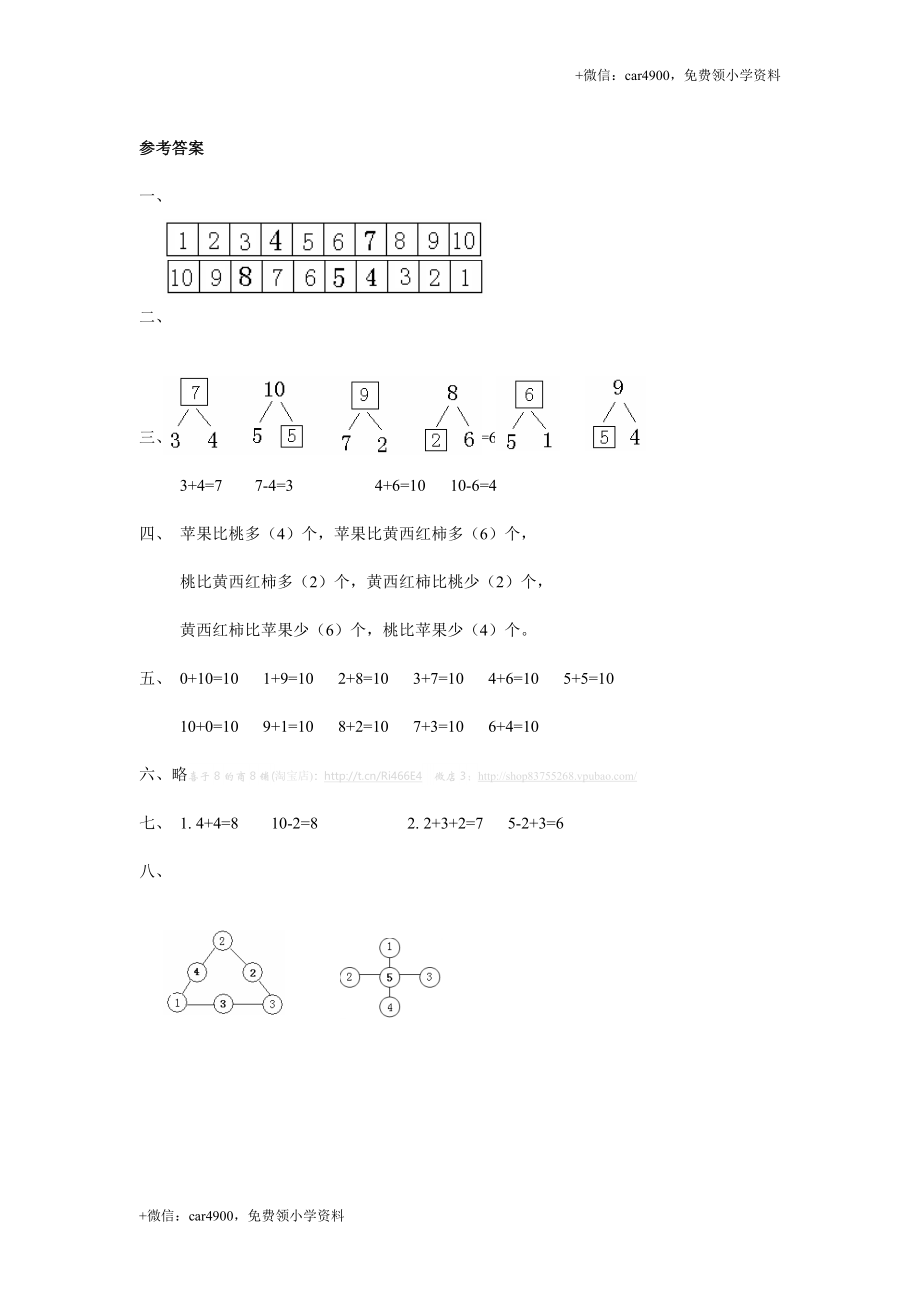 人教新课标数学一年级上学期第5单元测试卷2（网资源） +.doc_第3页