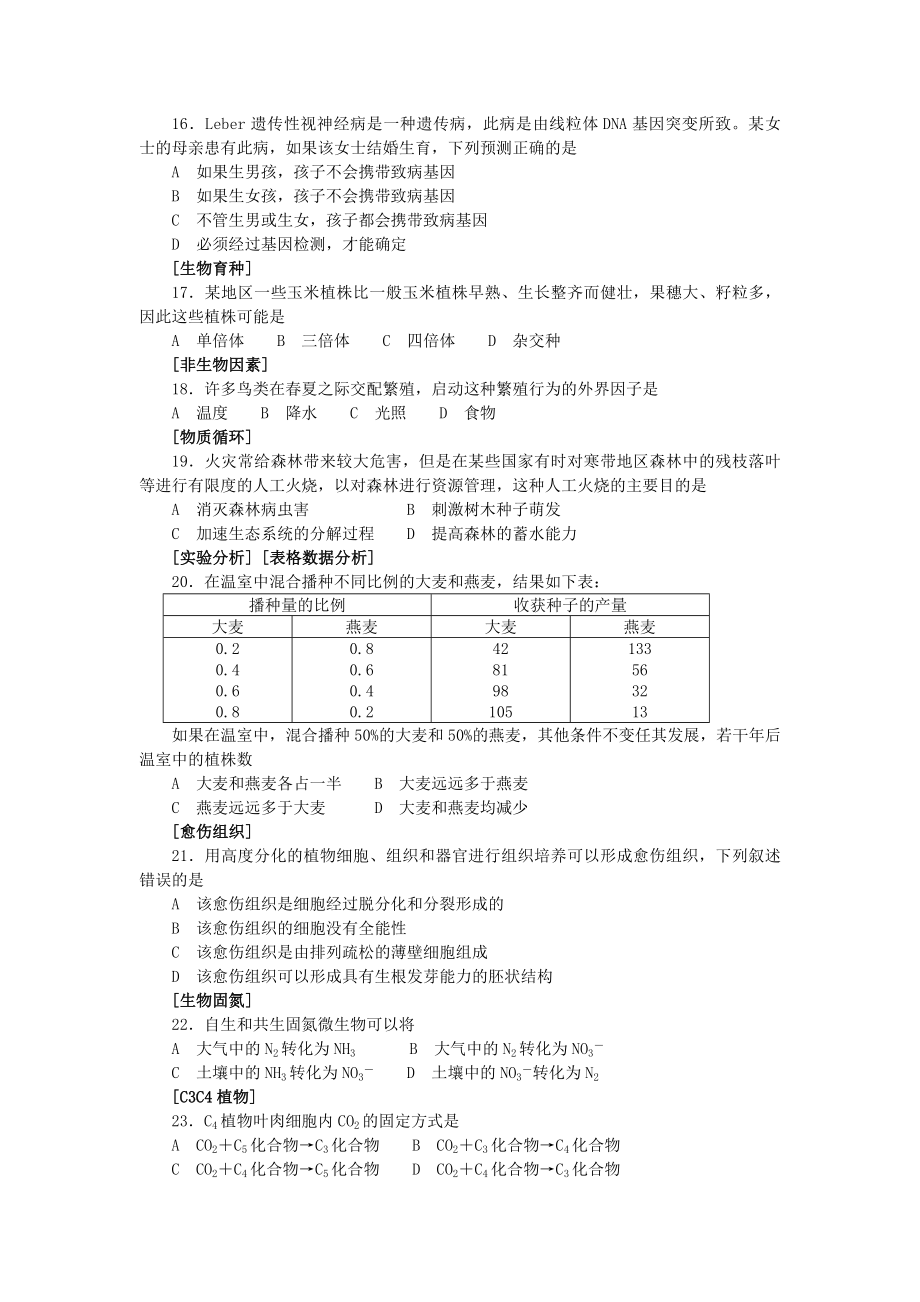 2003年江苏高考生物真题及答案.doc_第3页