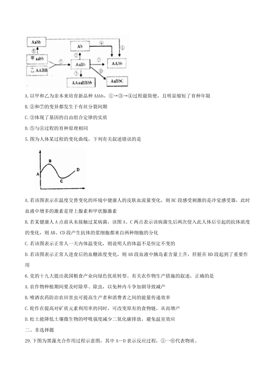 【全国百强校word】河北省衡水中学2018届高三考前自主复习作业箭在弦上（五）理科综合生物试卷.doc_第2页