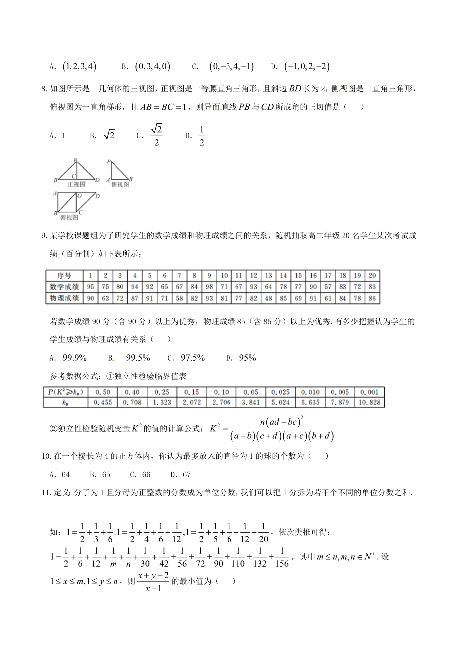 精品解析：【全国百强校】河北省衡水中学2016届高三下学期第一次模拟考试理数试题解析（原卷版）.doc_第2页