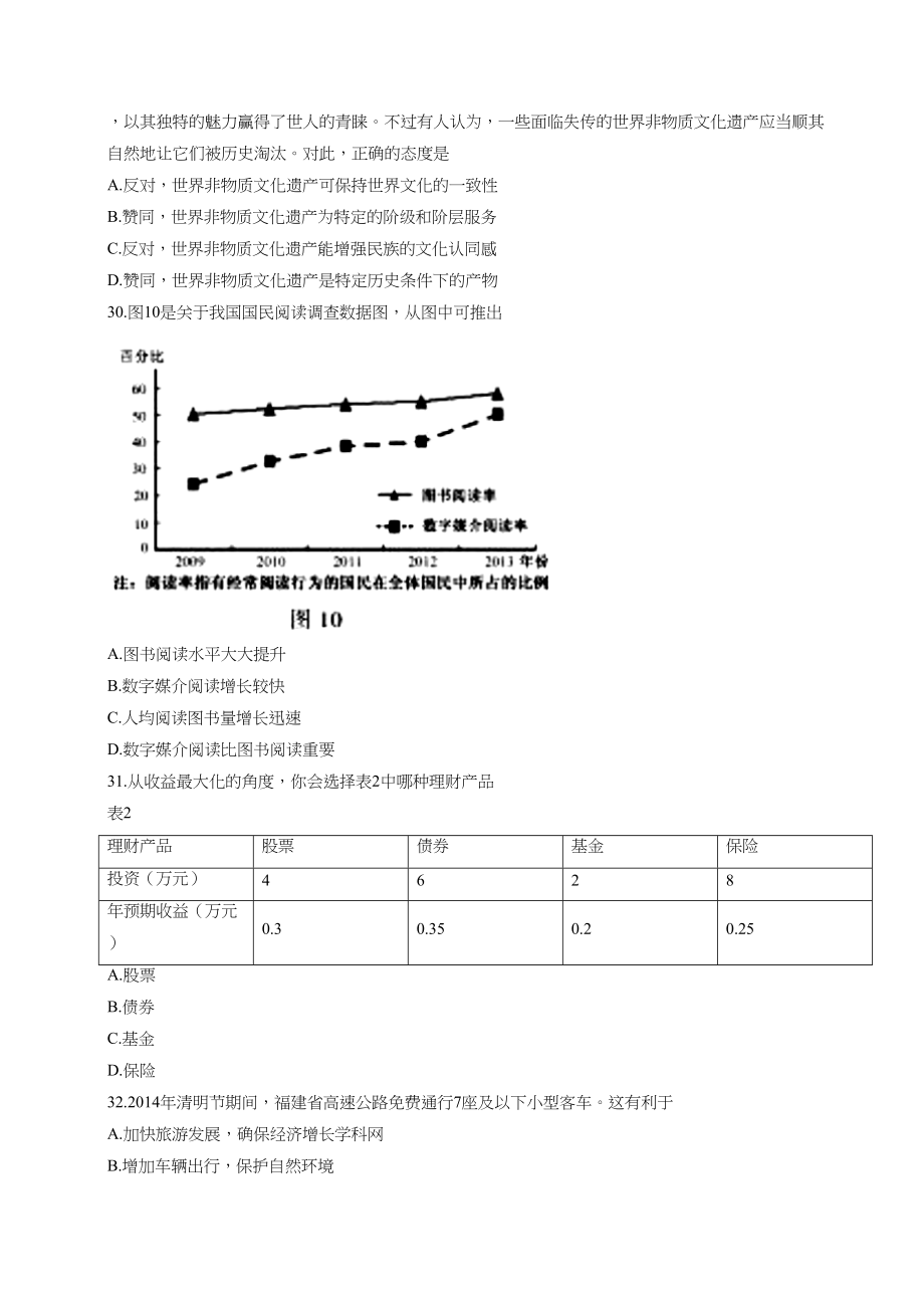 2014年高考政治真题（福建自主命题）.doc_第2页