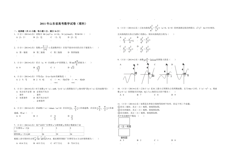 2011年高考真题数学【理】(山东卷)（含解析版）.doc_第1页