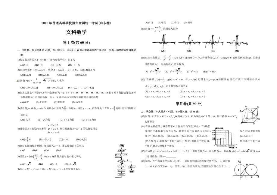 2012年高考真题数学【文】(山东卷)（含解析版）.doc_第1页