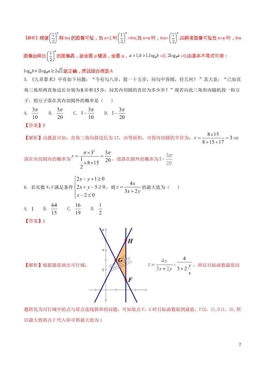 精品解析：【全国百强校】河北省衡水中学2017届高三下学期第二次摸底考试理数试题解析（解析版）.doc_第2页