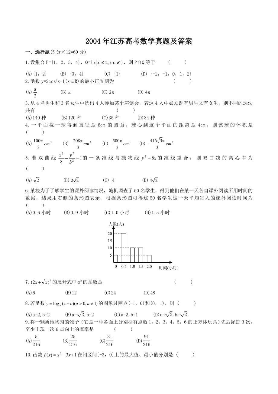 2004年高考数学真题（ 江苏自主命题）.doc_第1页