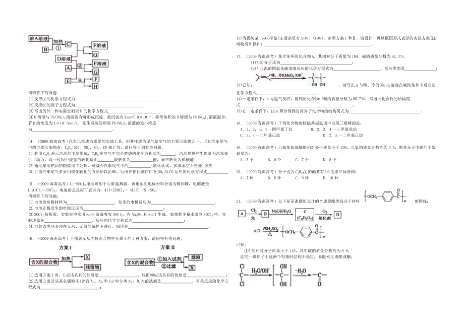 2009年海南高考化学（原卷版）.doc_第2页